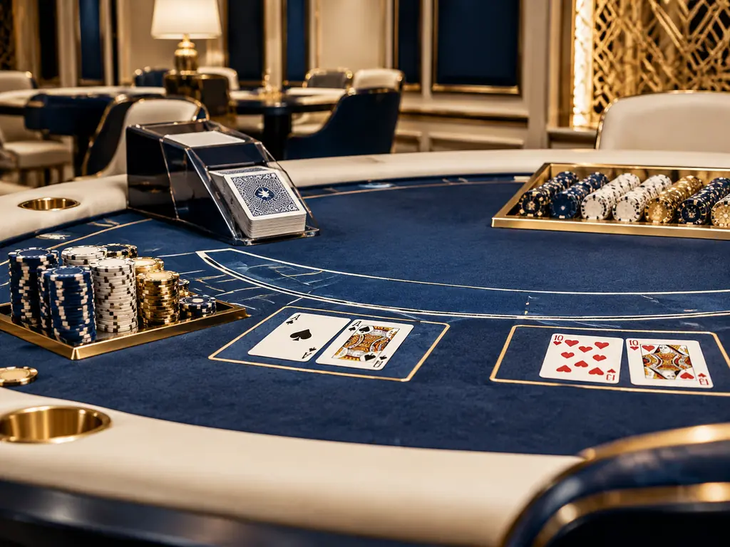 Meja dengan dua susunan kartu untuk baccarat dan blackjack